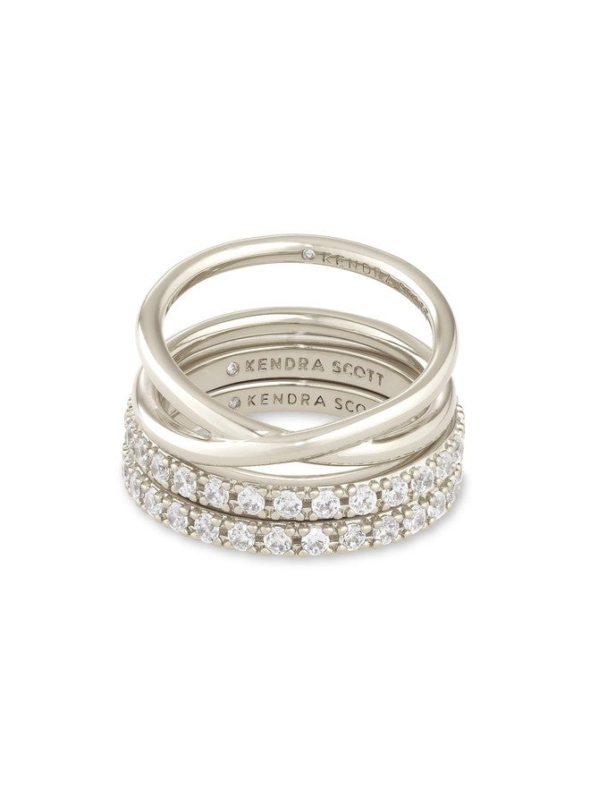 Kendra Scott Livy Rhodium-Plated Rings Set of 3 in White Crystal, Size 6 - Image 1