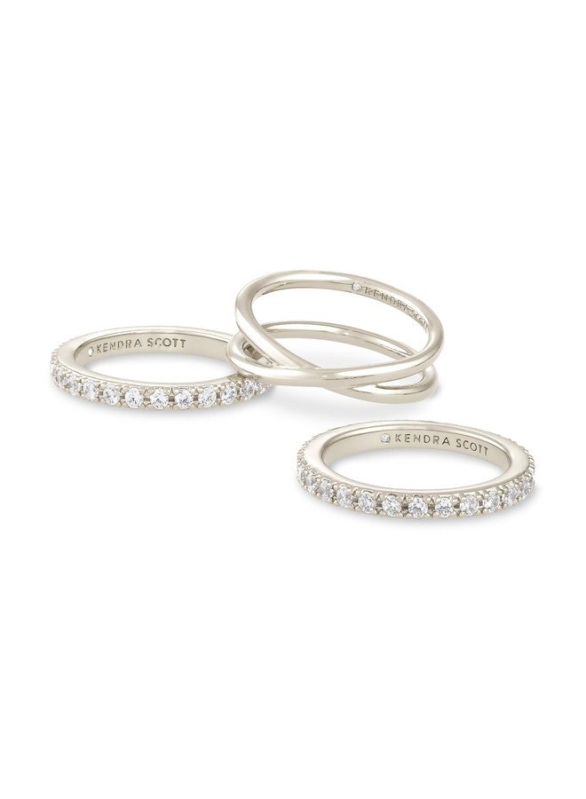Kendra Scott Livy Rhodium-Plated Rings Set of 3 in White Crystal, Size 6 - Image 2