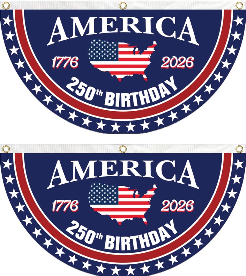 WENWELL 250 year anniversary Birthday Bunting Flag, 1776-2026 Commemorative Patriotic Fan Banner, 1.5x3 FT with Brass Grommets 2 Pack - Image 1