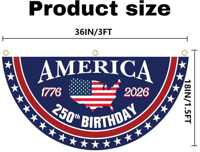 WENWELL 250 year anniversary Birthday Bunting Flag, 1776-2026 Commemorative Patriotic Fan Banner, 1.5x3 FT with Brass Grommets 2 Pack - Image 2
