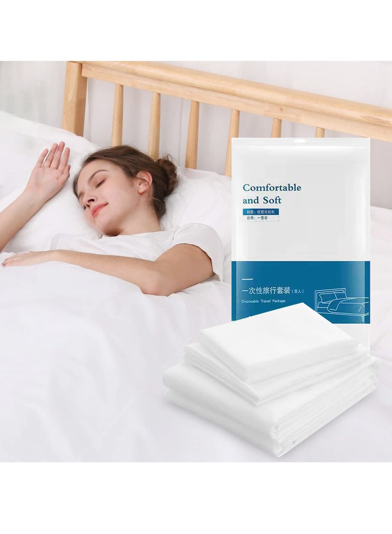 4-Piece Travel Disposable Bedding Set - Portable Non-Woven Bedspread, Duvet Cover, and Pillowcase for Hotels, Camping, and Overnight Stays - Ideal for Double Models and Soiled Sleeping Bags. - Image 1
