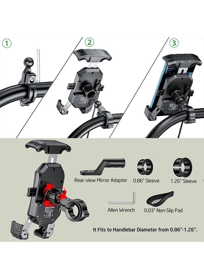 iMESTOU Motorcycle Wireless Phone Charger Mount-iMESTOU Motorcycle USB C 3.0 Phone Holder Qi 15W by Wiring/Plugging to USB A Socket Aluminium Handlebar Base Waterproof for 4-7" Cellphones - Image 4