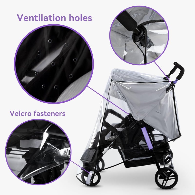bemece Double Stroller Rain Cover Weather Shield Double Stroller for Side by Side Seats Twin Stroller Baby Outdoor Activities Accessories Protects Children from Rain Snow Wind - Image 4