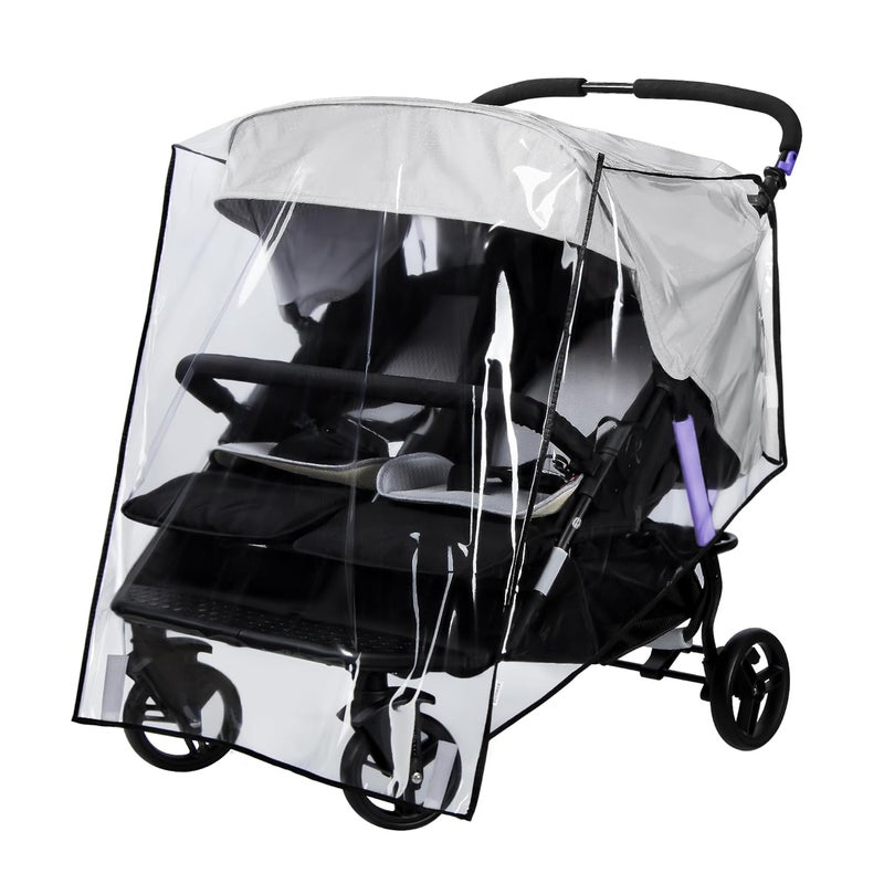bemece Double Stroller Rain Cover Weather Shield Double Stroller for Side by Side Seats Twin Stroller Baby Outdoor Activities Accessories Protects Children from Rain Snow Wind - Image 1