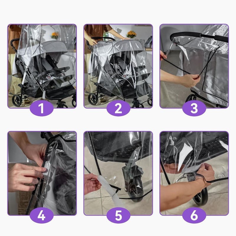 bemece Double Stroller Rain Cover Weather Shield Double Stroller for Side by Side Seats Twin Stroller Baby Outdoor Activities Accessories Protects Children from Rain Snow Wind - Image 5