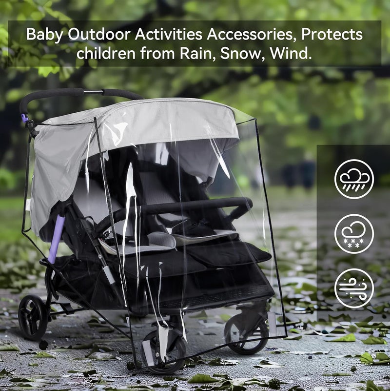 bemece Double Stroller Rain Cover Weather Shield Double Stroller for Side by Side Seats Twin Stroller Baby Outdoor Activities Accessories Protects Children from Rain Snow Wind - Image 3