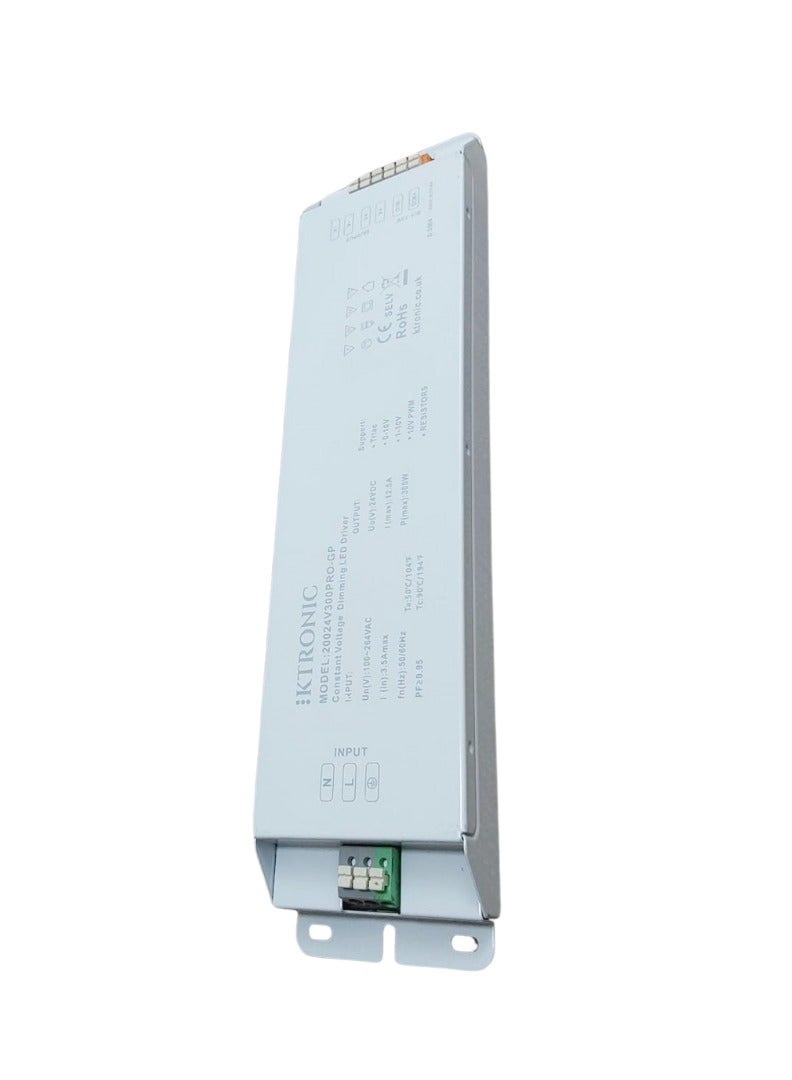 KTRONIC 300W 24V LED Driver – 5 in 1 LED Driver, 110-277VAC to 24V DC 12.5A MAX. 5 Dimming’s from Driver, Triac, 0-10V, 1-10V, 10V PWM and Resistors. - Image 2