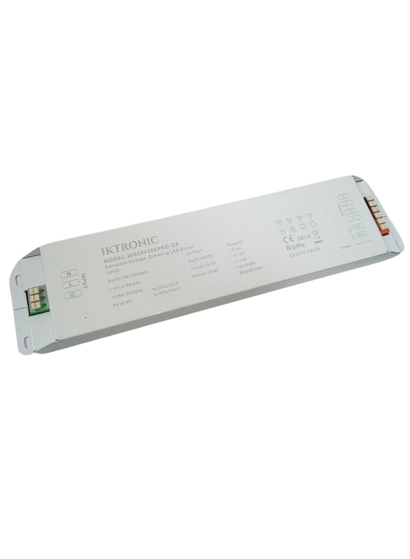 KTRONIC 300W 24V LED Driver – 5 in 1 LED Driver, 110-277VAC to 24V DC 12.5A MAX. 5 Dimming’s from Driver, Triac, 0-10V, 1-10V, 10V PWM and Resistors. - Image 1
