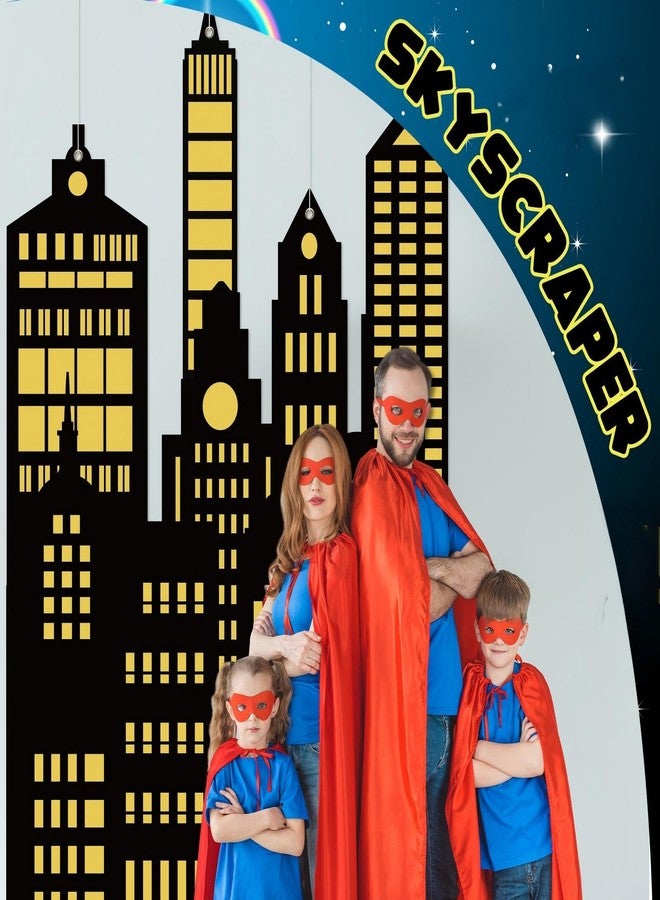 Tegeme Large Super City Backdrop Irregular City Skyline Skyscraper Party Decorations Buildings Themed Background Cutouts Backdrop Super Banner for Birthday Party Supplies Photo Studio Booth Decor - Image 4