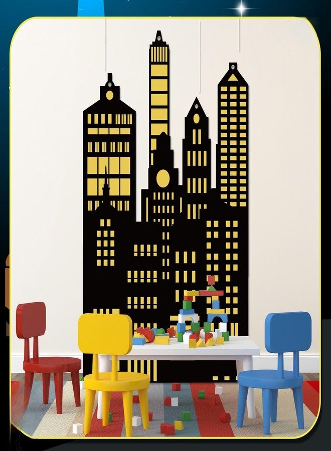 Tegeme Large Super City Backdrop Irregular City Skyline Skyscraper Party Decorations Buildings Themed Background Cutouts Backdrop Super Banner for Birthday Party Supplies Photo Studio Booth Decor - Image 5