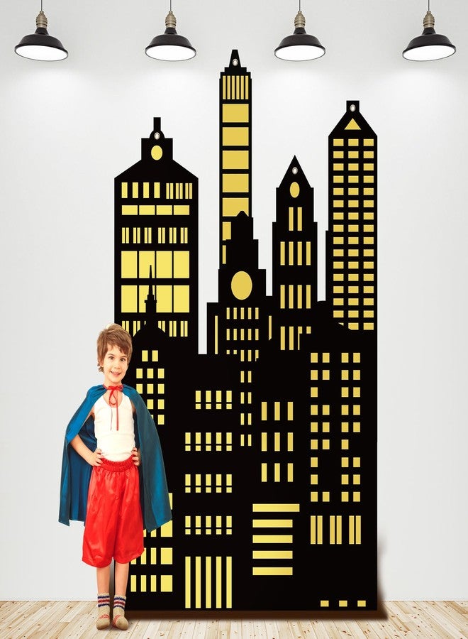 Tegeme Large Super City Backdrop Irregular City Skyline Skyscraper Party Decorations Buildings Themed Background Cutouts Backdrop Super Banner for Birthday Party Supplies Photo Studio Booth Decor - Image 1