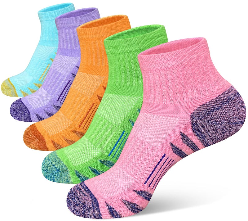 Heyoboy Womens Ankle Anti-blister Thick Cushioned Cotton Wicking Hiking Athletic Running Socks 5 Pairs - Image 1