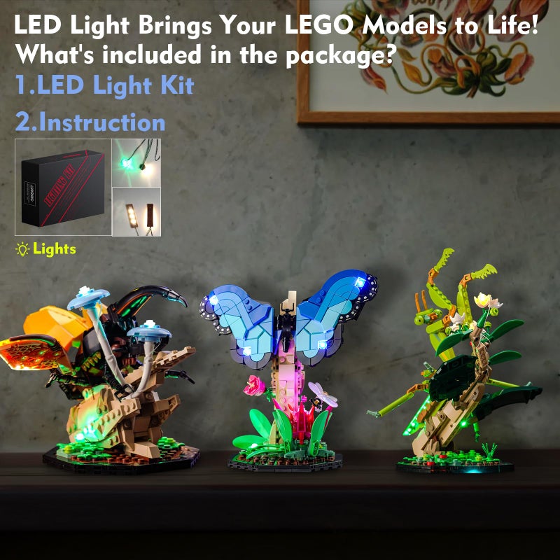 LocoLee LED Light Kit for Lego The Insect Collection 21342 Ideas Bugs Lighting Accessories Compatible with Lego Nature 21342 Butterfly Set Lights Only No Models - Image 3