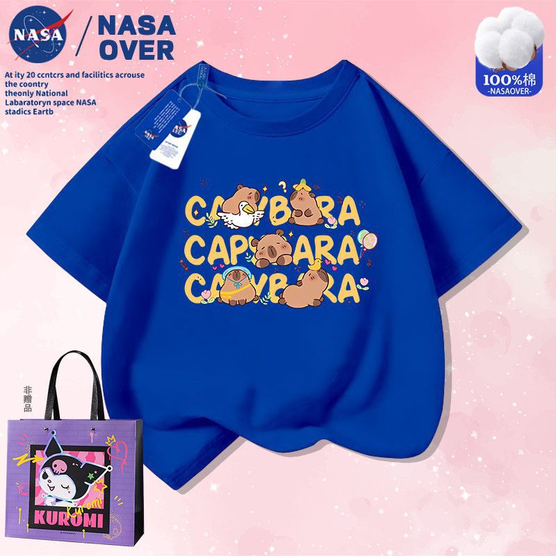 Nasa Co-Name Kapibalakatong Printed Summer Short Sleeve Cotton T-Shirt For Boys And Girls Fashionable Half Sleeve For Middle And Big Kids - Image 1