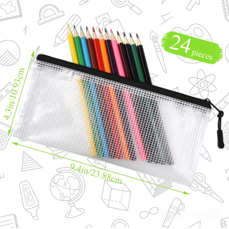 YOPCDJ 24 Pack Mesh Zipper Pouch Bags Small, Zipper Pencil Pouches, 9.2 x 4.7 in Clear Pencil Pouch Bulk, Pencil Bags with Zipper for Travel Storage, Black - Image 2
