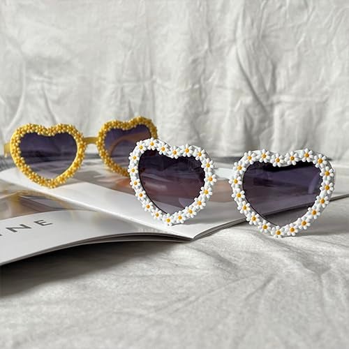 XINB LOOK KidsSunglasses Heart Shaped valentines day Stylish Cute Flower for Toddler Girls Age 3-10 Outdoor Beach Eyewear UV400(3, Yellow/Pink/White) - Image 5