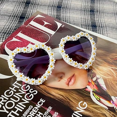 XINB LOOK KidsSunglasses Heart Shaped valentines day Stylish Cute Flower for Toddler Girls Age 3-10 Outdoor Beach Eyewear UV400(3, Yellow/Pink/White) - Image 2