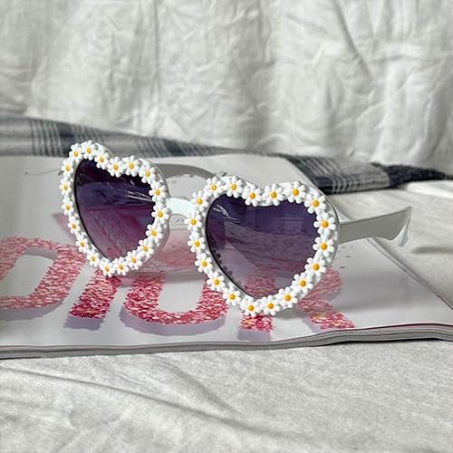XINB LOOK KidsSunglasses Heart Shaped valentines day Stylish Cute Flower for Toddler Girls Age 3-10 Outdoor Beach Eyewear UV400(3, Yellow/Pink/White) - Image 3
