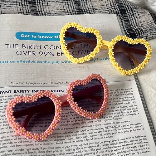 XINB LOOK KidsSunglasses Heart Shaped valentines day Stylish Cute Flower for Toddler Girls Age 3-10 Outdoor Beach Eyewear UV400(3, Yellow/Pink/White) - Image 4