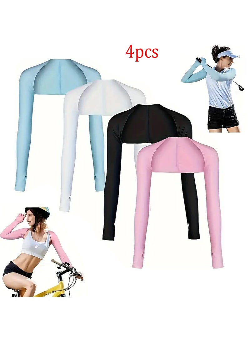 4 Pieces Cooling Shawl Arm Sleeves Sun Uv Protection Cooler Shrug, Comfortable & Breathable Anti-UV Arm Sleeves for Women with Finger Holes for Driving Golfing Fishing Running Cycling Outdoor Activity - Image 1