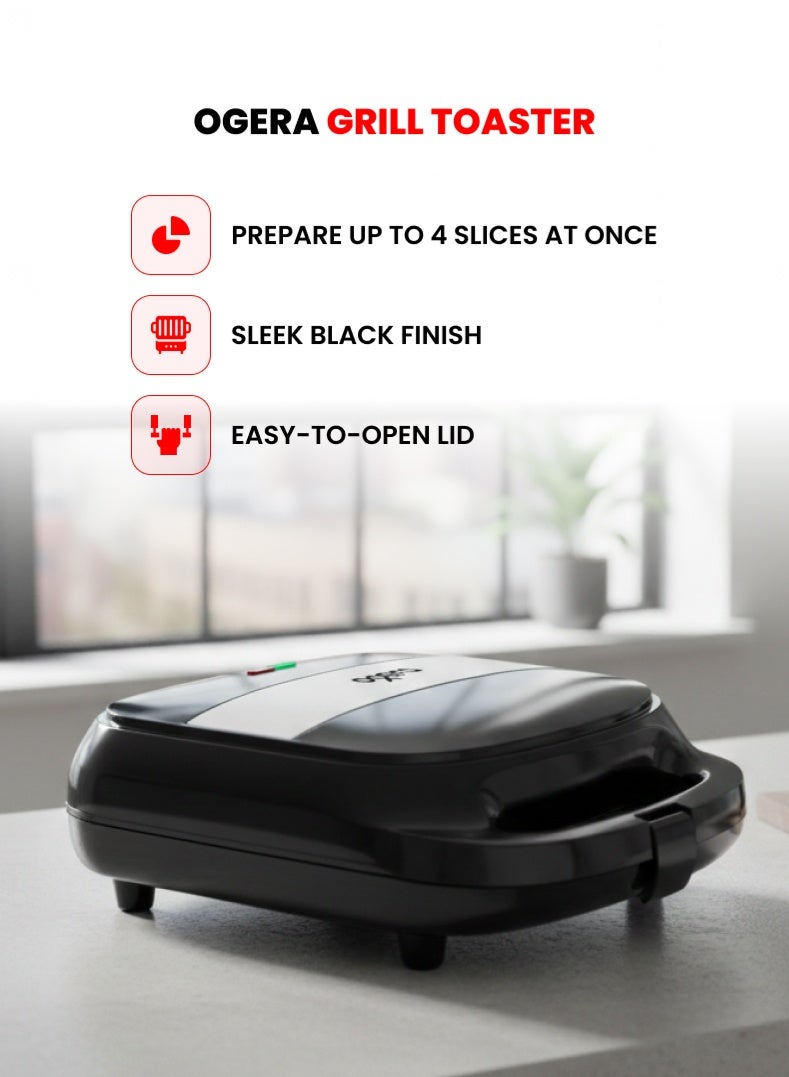 أوجيرا محمصة وشواية أوجيرا 1400 واط | صفائح شواء غير لاصقة | تحكم حراري ترموستاتي | سعة 4 شرائح | هيكل بارد الملمس | قابس بريطاني | ضمان سنتين | OG1301GT | أسود - Image 1