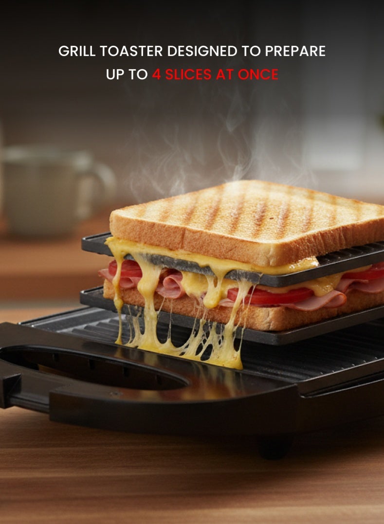 أوجيرا محمصة وشواية أوجيرا 1400 واط | صفائح شواء غير لاصقة | تحكم حراري ترموستاتي | سعة 4 شرائح | هيكل بارد الملمس | قابس بريطاني | ضمان سنتين | OG1301GT | أسود - Image 2