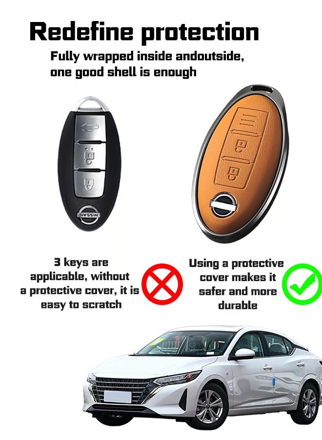 Car key cover, suitable for Nissan car key cover, perfectly wrapped car keys, anti-fall, wear-resistant, high-end. Material: cowhide. goodcar - Image 5