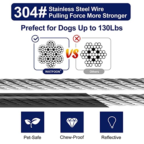 WATFOON Dog Leads for Yard 45ft Tie Out Runner Steel Wire Cable Heavy Duty Pet Tether Chains for Dogs Up to 130 Lbs Outside Camping Park 45ftBlack - Image 3