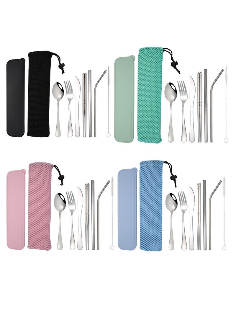 4 Sets Portable Cutlery with Case Travel Utensil Set for Picnic Camping or Daily Use - Image 1