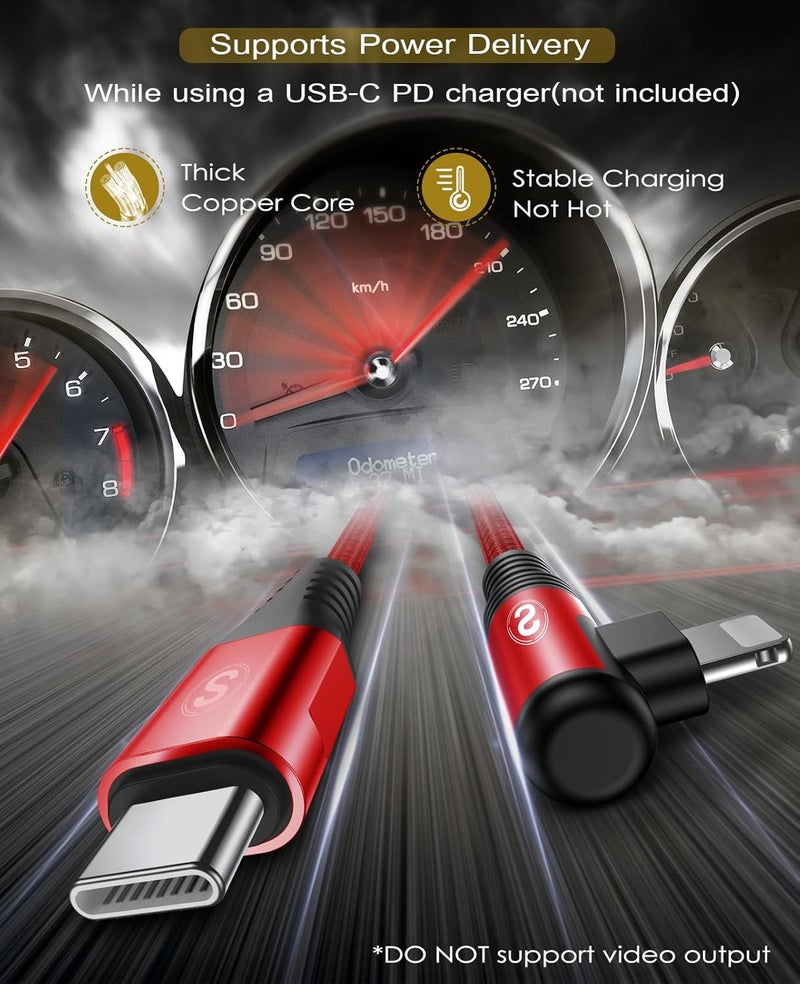 sweguard USB-C to Lightning Cable [2-Pack, 1M] 90 Degree iPhone Fast Charging Cable, Power Delivery PD Compatible, Nylon Braided Type-C to Lightning Charger for iPhone 14/13/12/11/Pro/Pro Max/Mini/XS/8/SE - Image 3