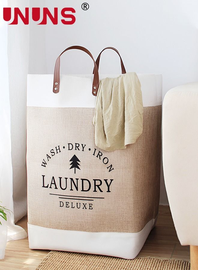 UNUNS Fabric Laundry Basket,Foldable Dirty Clothes Basket With Extended Handles,Waterproof Freestanding Laundry Hamper,For Clothes Toys Family - Image 1