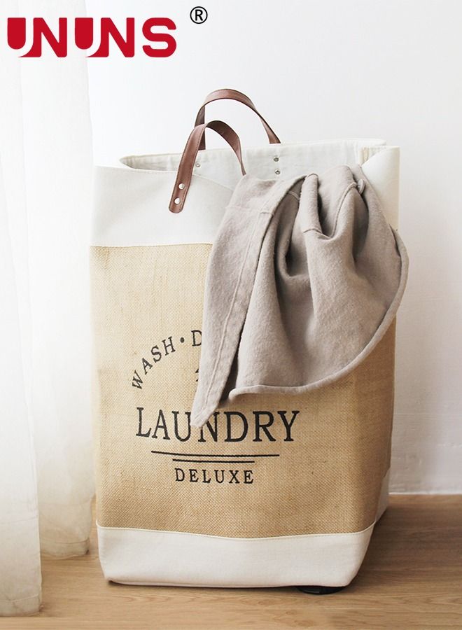 UNUNS Fabric Laundry Basket,Foldable Dirty Clothes Basket With Extended Handles,Waterproof Freestanding Laundry Hamper,For Clothes Toys Family - Image 4