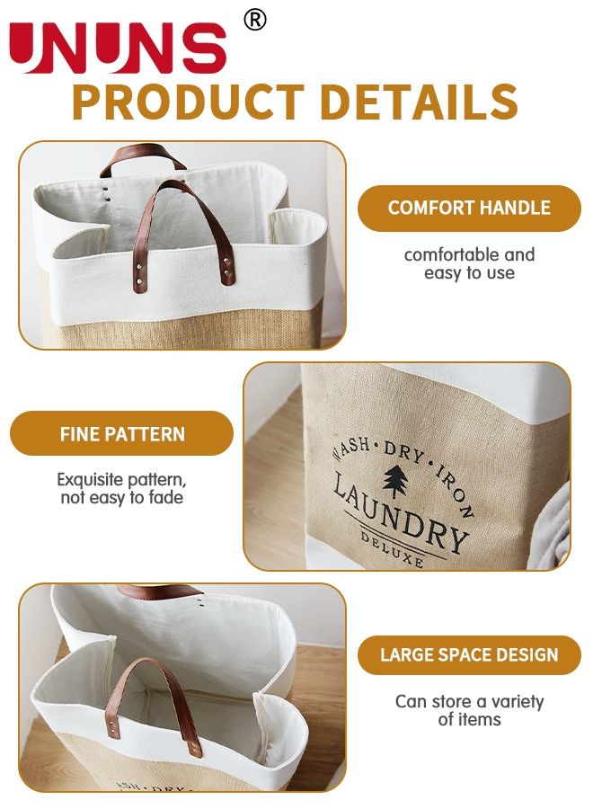 UNUNS Fabric Laundry Basket,Foldable Dirty Clothes Basket With Extended Handles,Waterproof Freestanding Laundry Hamper,For Clothes Toys Family - Image 3