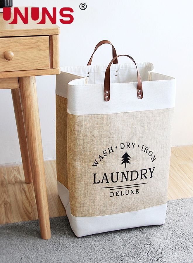 UNUNS Fabric Laundry Basket,Foldable Dirty Clothes Basket With Extended Handles,Waterproof Freestanding Laundry Hamper,For Clothes Toys Family - Image 5