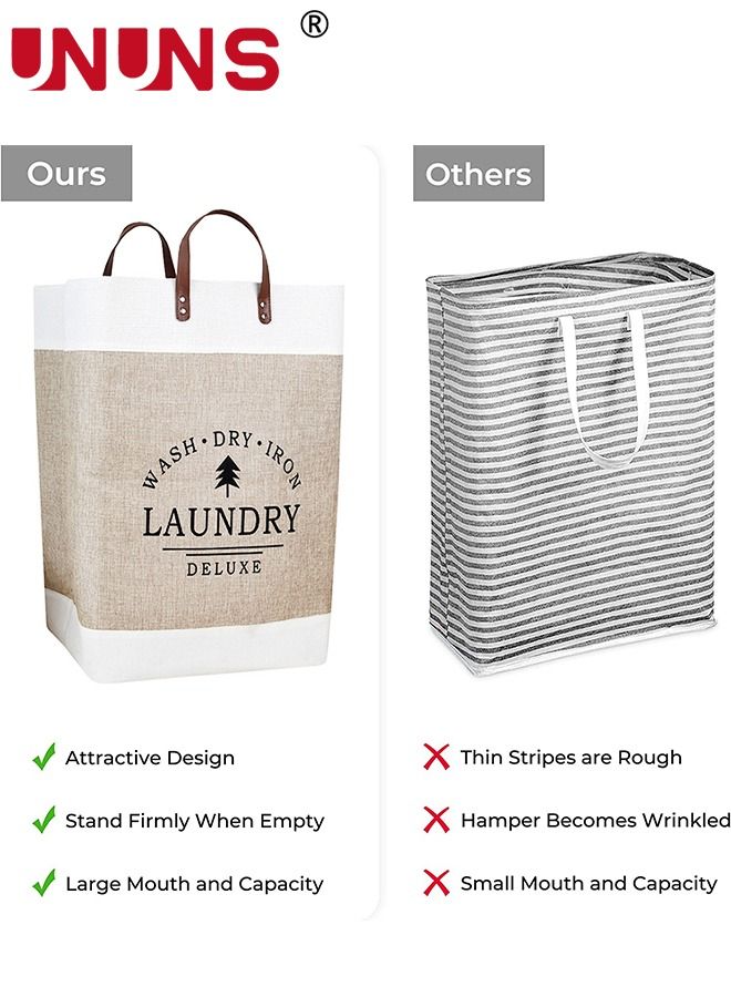 UNUNS Fabric Laundry Basket,Foldable Dirty Clothes Basket With Extended Handles,Waterproof Freestanding Laundry Hamper,For Clothes Toys Family - Image 2