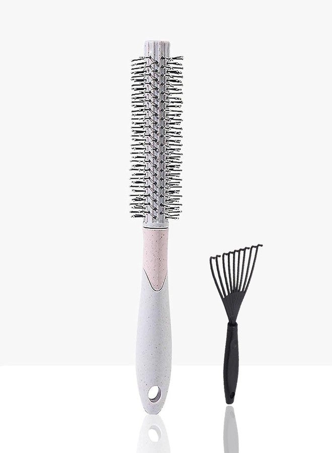 BlackLaoban Round Hair Brush With Brush Cleaner Tool for Blow Drying, Styling, Curling, Straighten with Soft Nylon Bristles for Short or Medium Curly Hairs for Women & Men Dotted (Light-Purple) - Image 1