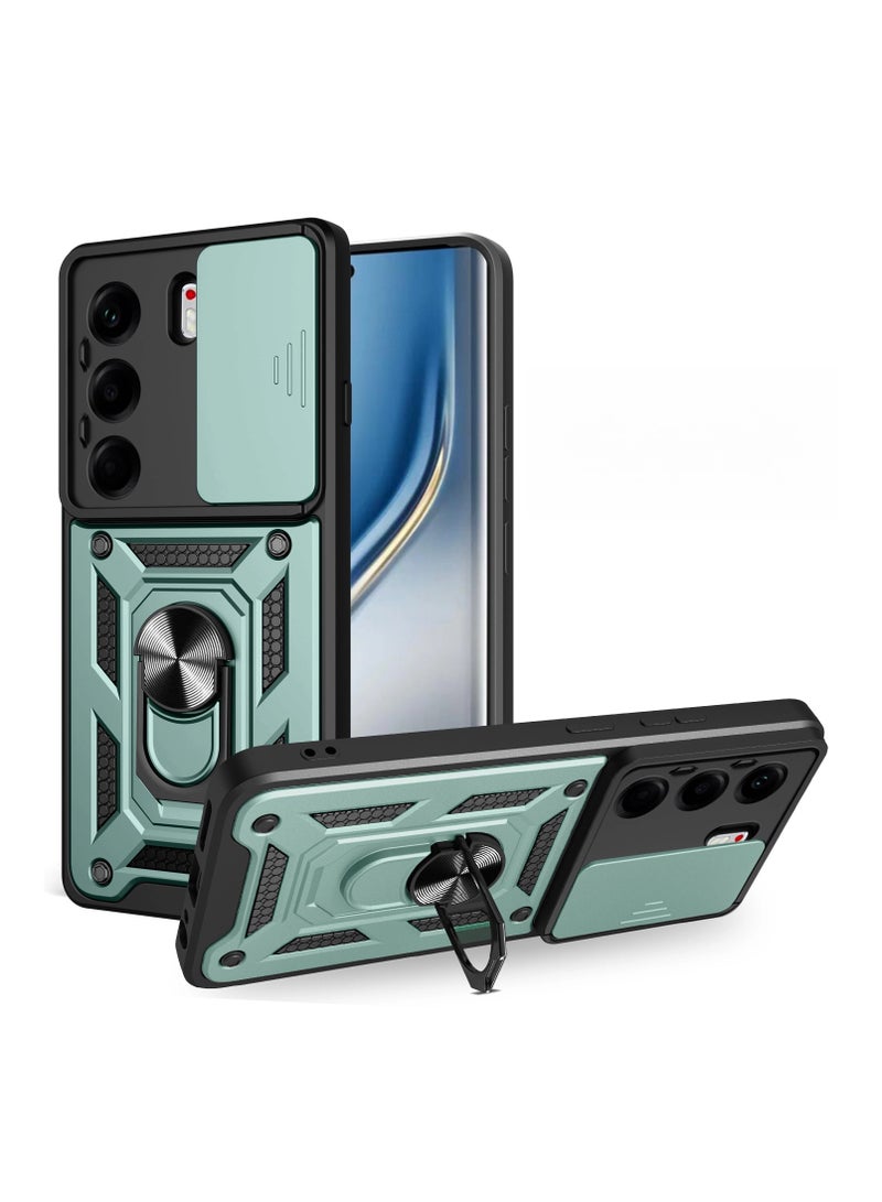 عام "حافظة متوافقة مع هاتف Tecno Camon 40 Pro 4G - بغطاء منزلق للكاميرا، حامل معدني دوار 360°، متوافقة مع الحوامل المغناطيسية للسيارة، تصميم هجين مضاد للصدمات"