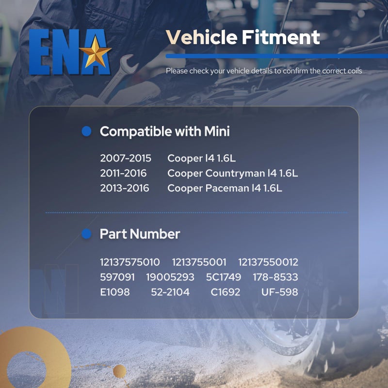 ENA مجموعة من 4 حزم لفائف الإشعال UF598 سعة 1.6 لتر L4 متوافقة مع ميني كوبر 2007-2013، كوبر كانتريمان 2011-2016، كوبر بايسمان 2013 2014 2015 2016 استبدال لـ 12137575010 C1692 GN10328 - Image 5