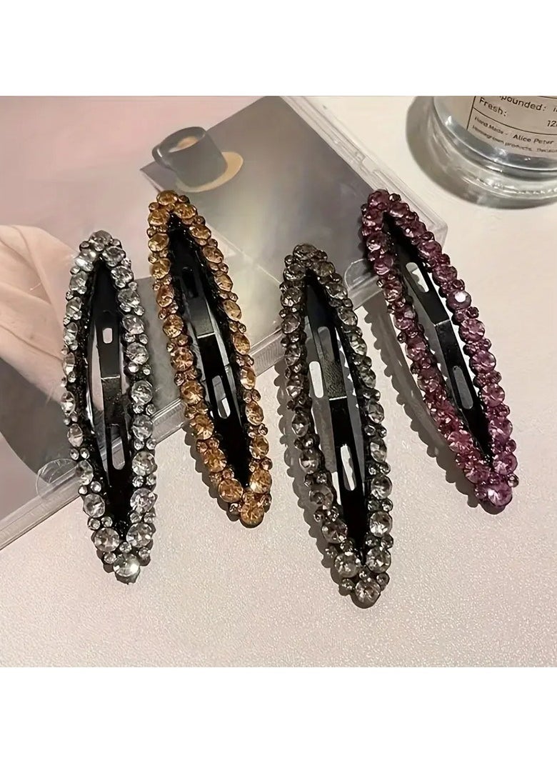 Goolsky 4-Pack Rhinestone Oval Hair Clips, Alloy Alloy, Elegant & Simple Style, Hair Accessories for Hairstyling, Assorted Colors, Sparkling Rhinestone Design  - Image 1