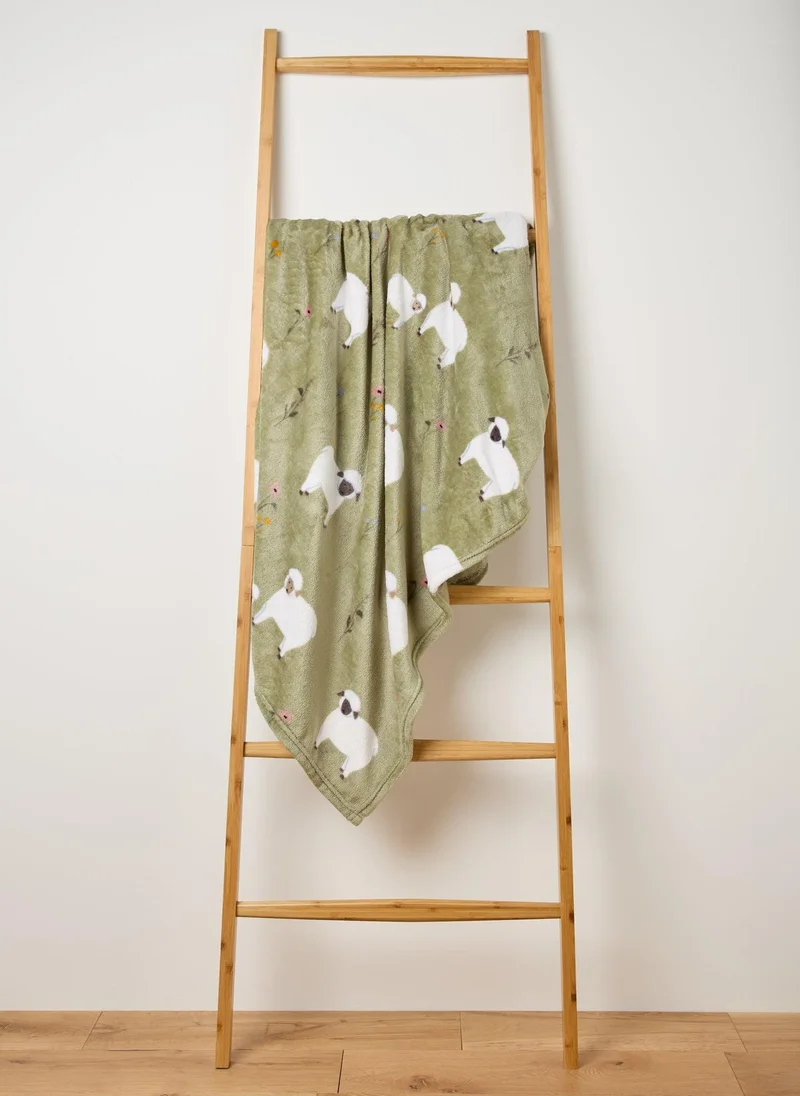 ماتلان بطانية صوف بطبعة خروف أخضر