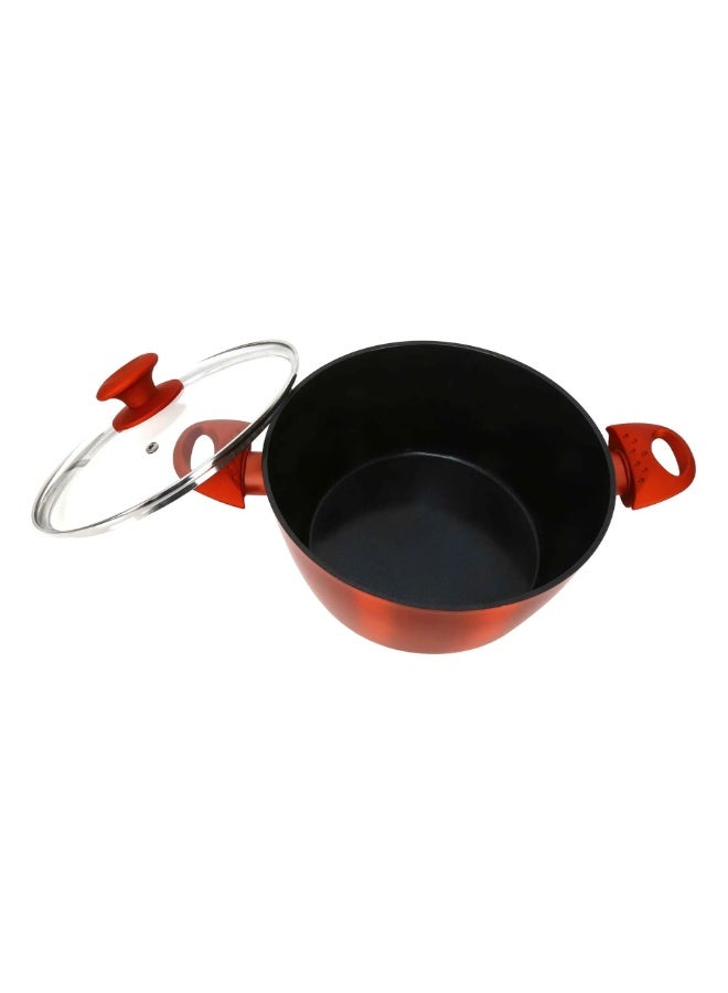 Chefline DZN26 Induction Base Ceramic Natural Coating Dutch Oven, 26 cm, Red - Image 1