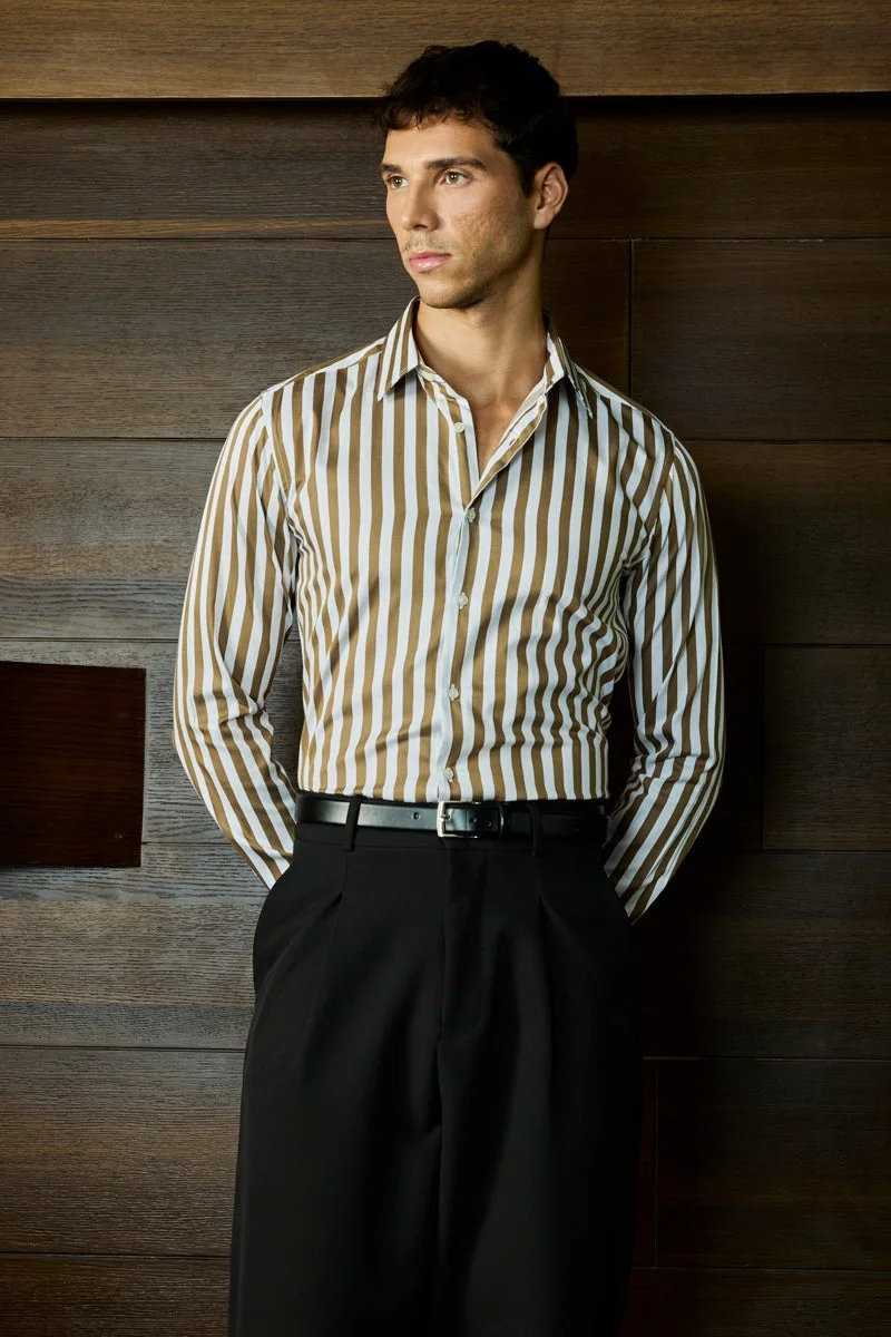 سنيتش قميص قطني فاخر بقصة ضيقة وخطوط