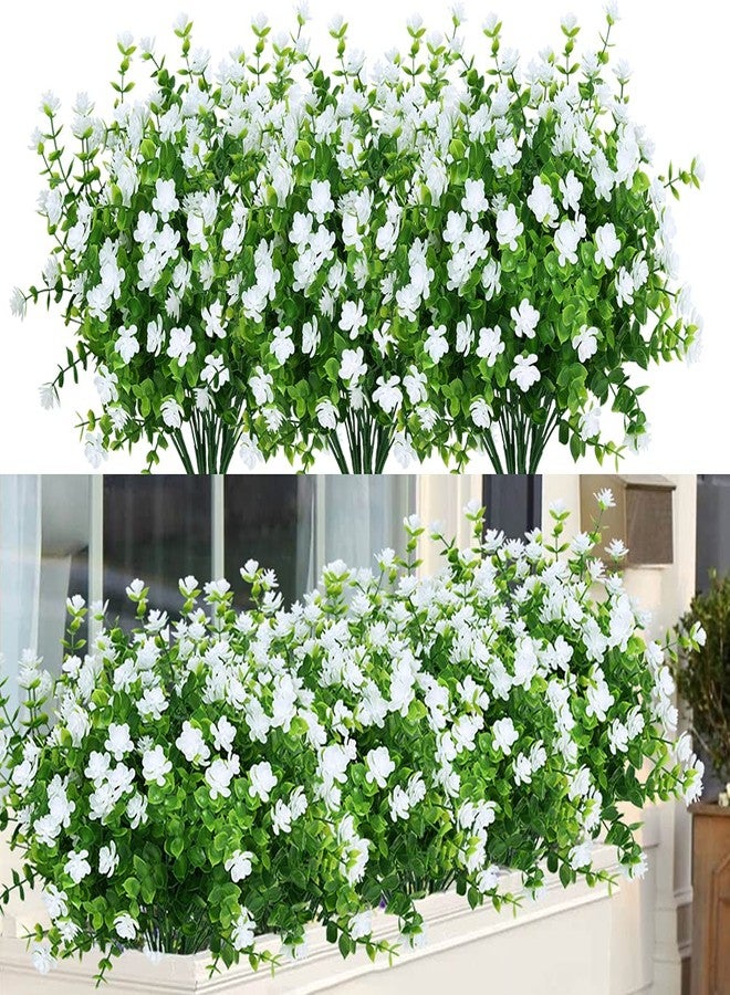ArtBloom 6 Bundles Outdoor Artificial Flowers UV Resistant Fake Boxwood Plants, Faux Plastic Greenery for Indoor Outside Hanging Plants Garden Porch Window Box Home Wedding Farmhouse Decor (White) - Image 1