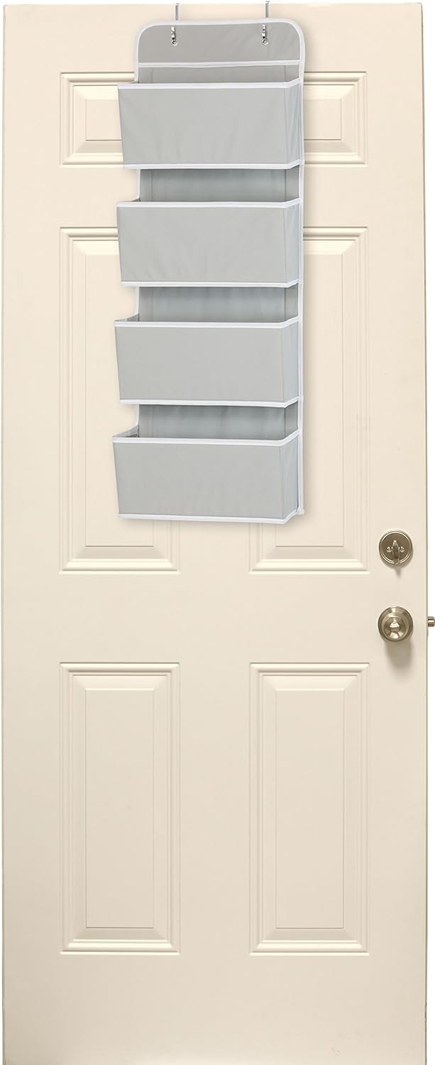 Simple Houseware 4 Pocket Over the Door Wall Mount Hanging Organizer Grey - Image 4