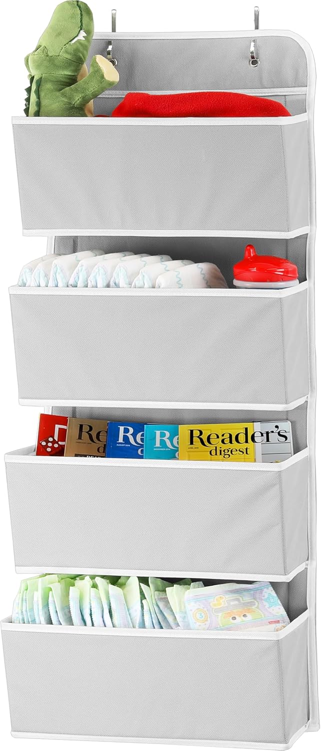 Simple Houseware 4 Pocket Over the Door Wall Mount Hanging Organizer Grey - Image 1