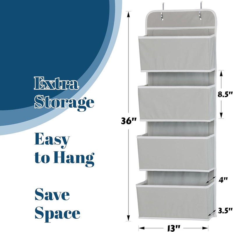 Simple Houseware 4 Pocket Over the Door Wall Mount Hanging Organizer Grey - Image 2