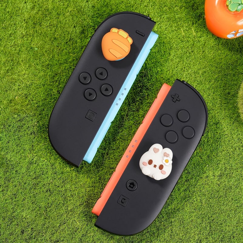 2pcs Thumb Grips Cover For Switch 2025 NS2 Cute Rabbit And Carrot Protective Soft Silicone Joystick Button Caps - Image 3