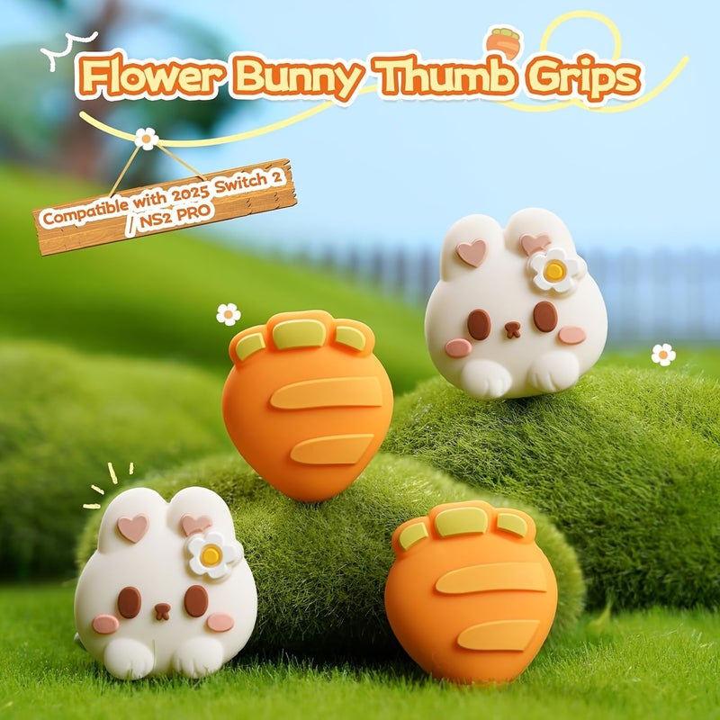 2pcs Thumb Grips Cover For Switch 2025 NS2 Cute Rabbit And Carrot Protective Soft Silicone Joystick Button Caps - Image 1