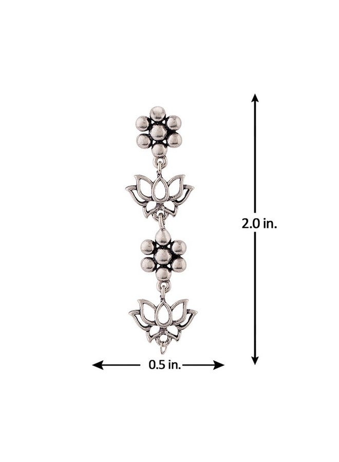 Voylla Brass Oxidised Silver Plating Layered Floral Dangler Earrings for Women and Girls, Suitable for Work Wear - Image 5