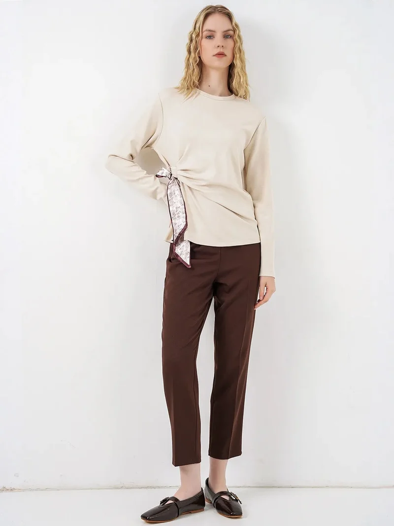 بيغ دارت BDART Women's Long-sleeved Crew Neck Top With Tie Detail